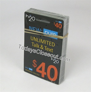 WHOLESALE H20 WIRELESS PREPAID UNLIMITED $40 TALK TEXT MONTHLY SERVICE CARD